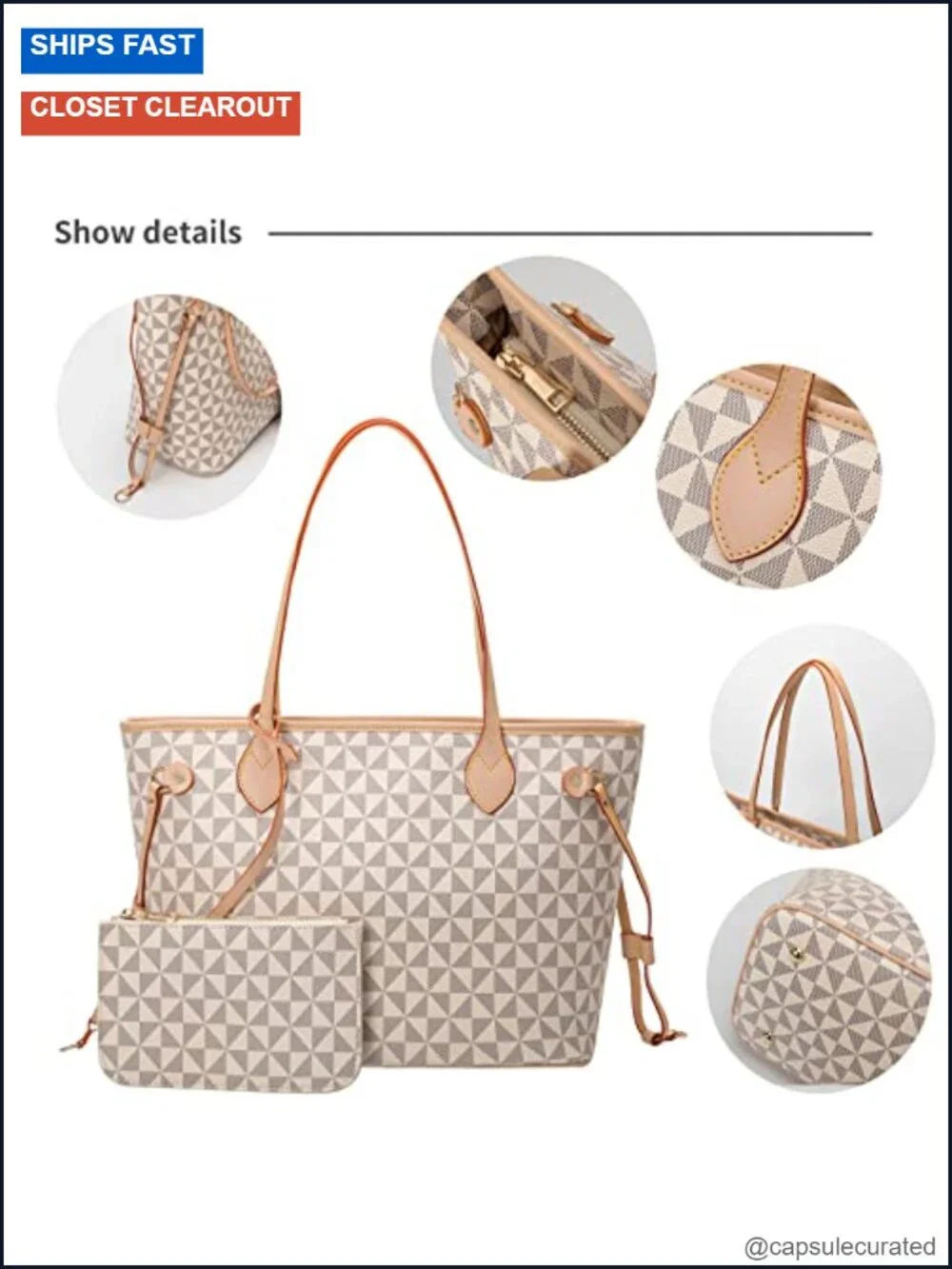 2pc Women's Designer Satchel Handbag Set with Clutch Wallet Top Handle Shoulder